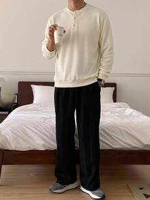 DAZY Spring/Autumn Long Sleeve Crew Neck Half-Zip Beige Ribbed Knit Fabric Men's Sweatshirt - White - View 5