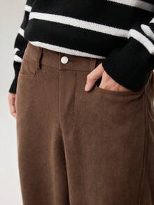 Vaulklash American Corduroy Washed Utility Pants For Men, High-End Casual Loose Straight Leg Trousers, Japanese Style Wide Parts, Fall Winter - Coffee Brown - View 7