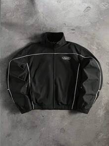 PAVTROS Men's Casual Contrast Trim Jacket, Autumn - Black - View 1