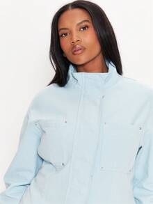 MUSERA Blue Denim Funnel Neck Jacket Winter Autumn Everyday Casual Going Out Weekdaze - Blue - View 5