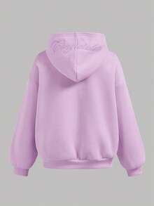 SHEIN 青少年女孩純色拉鍊口袋連帽衛衣與運動長褲套裝 - 紫色 - 查看 6