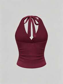 INAWLY Top halter ajustado con pliegues para mujer de talla grande estilo Y2K - Multicolor - Ver 7