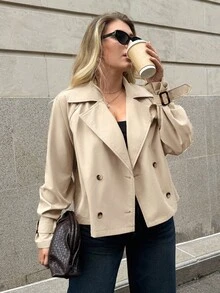 Auralis 大尺碼女款純色休閒百搭日常旅行風衣外套 秋季 - 駝色 - 查看 7