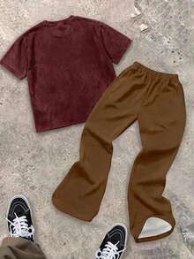 Kids Tween Boy Casual 2pcs Set, Crew Neck T-Shirt & Flare Pants, Suitable For Summer - Multicolor - View 2