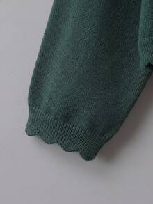 SHEIN Elladie kids Young Girl Solid Color Casual Versatile Daily Cardigan - Dark Green - View 5