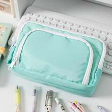 1pc Double Layer Colored Pencil Box Pencil Case Double Layer Front Open Pocket Storage Bag 22cm*13.5cm Suitable For Office And School, Decorations,Pink,School Stuff. - 1pc - View 13