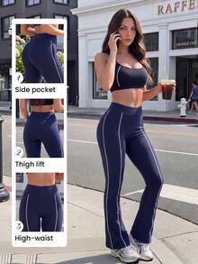 SHEIN PariChic Women's High Waist Daily Fitness Flare Leggings - Multicolor - View 1