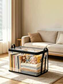 4 Pcs Transparent Black Trim Storage Bags, Dual Handle Portable Easy Packing, Dust-Proof & Moisture-Proof Organizer Bags, Large Capacity Durable Foldable, Easy To Store & Categorize, Suitable For Bedroom, Classroom And Dormitory Book Moving - Clear - View 7