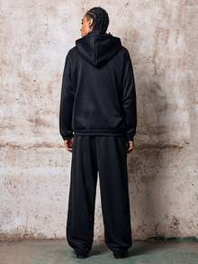 Skyrend Men Fashion Street Zip-Up Hoodie With Dual Hoods And Mask, Sweatpants Set, Fall Clothes Grunge - Black - View 2