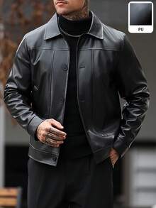 Manfinity CasualCool 男士成熟休閒純黑色夾克 - 黑色 - 查看 3