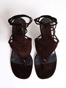 MUSERA Brown Suede Sculptural Thong Wedge Sandals Spring Summer Fall Winter Casual Cool Vacation - Brown - View 3