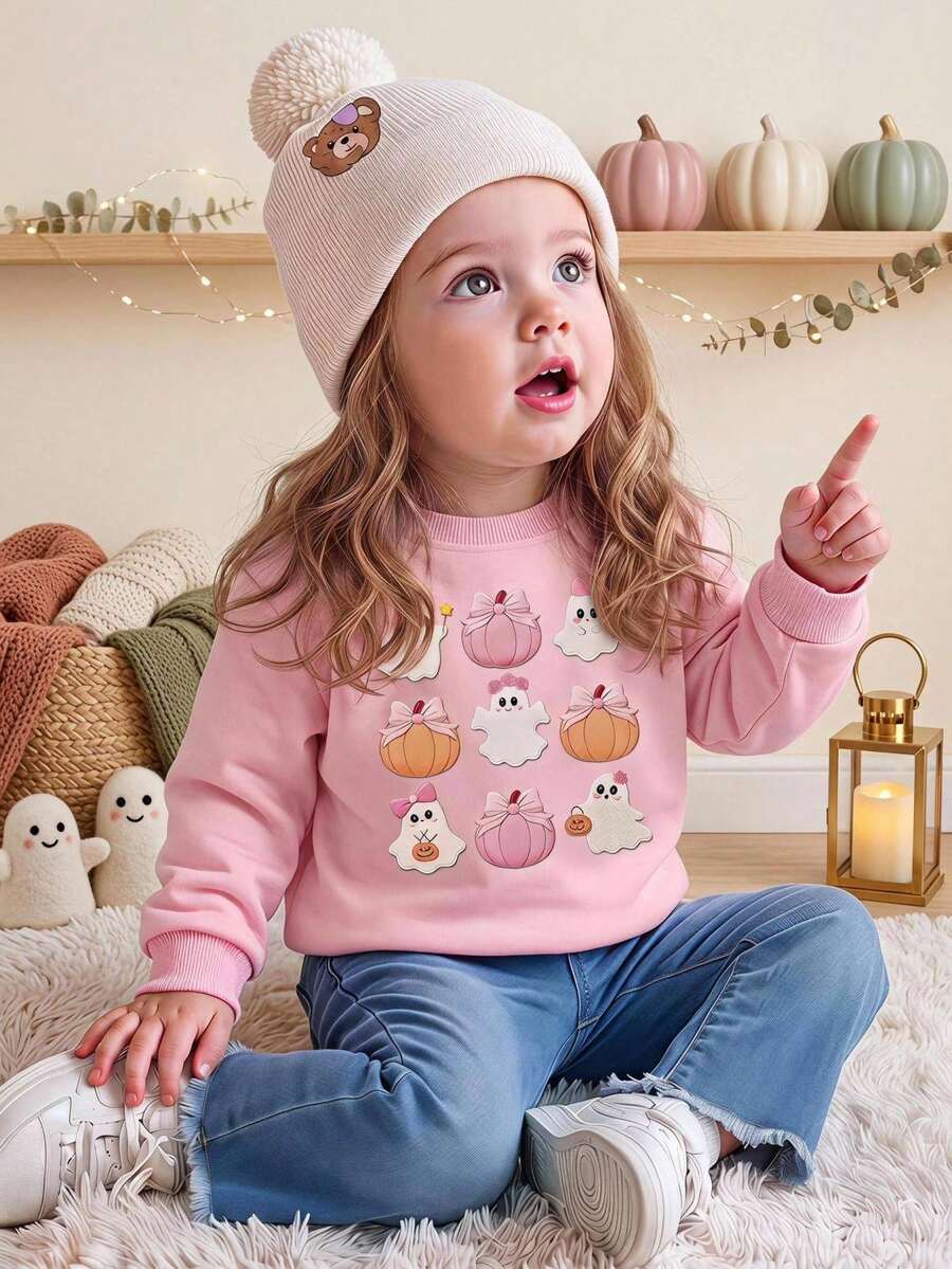 Girls' Casual, Simple, And Loose-Fitting Crew-Neck Sweatshirt-Suitable For Autumn And Winter (Back-To-School, Halloween, Birthday Parties).Pull - Multicolor - View 1