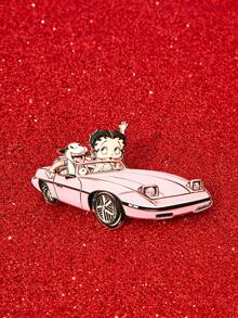 Betty Boop x SHEIN New Creative Cartoon Pattern Printing Brooch, IP Joint Design, Lovely Personalized, Simple And Generous, Can Also Be Used As Accessories, Suitable For - Pink - View 2