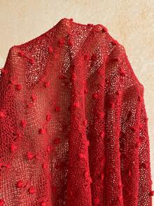 Soleia Long Sleeve Asymmetrical Shoulder Knit Jacquard Loose Fit Split Hem Top - Red - View 9