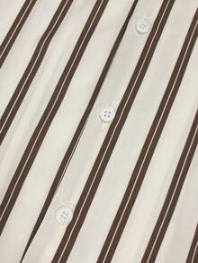 Manfinity Dauomo Men's Casual Striped Short Sleeve Shirt, Summer - Coffee Brown - View 4