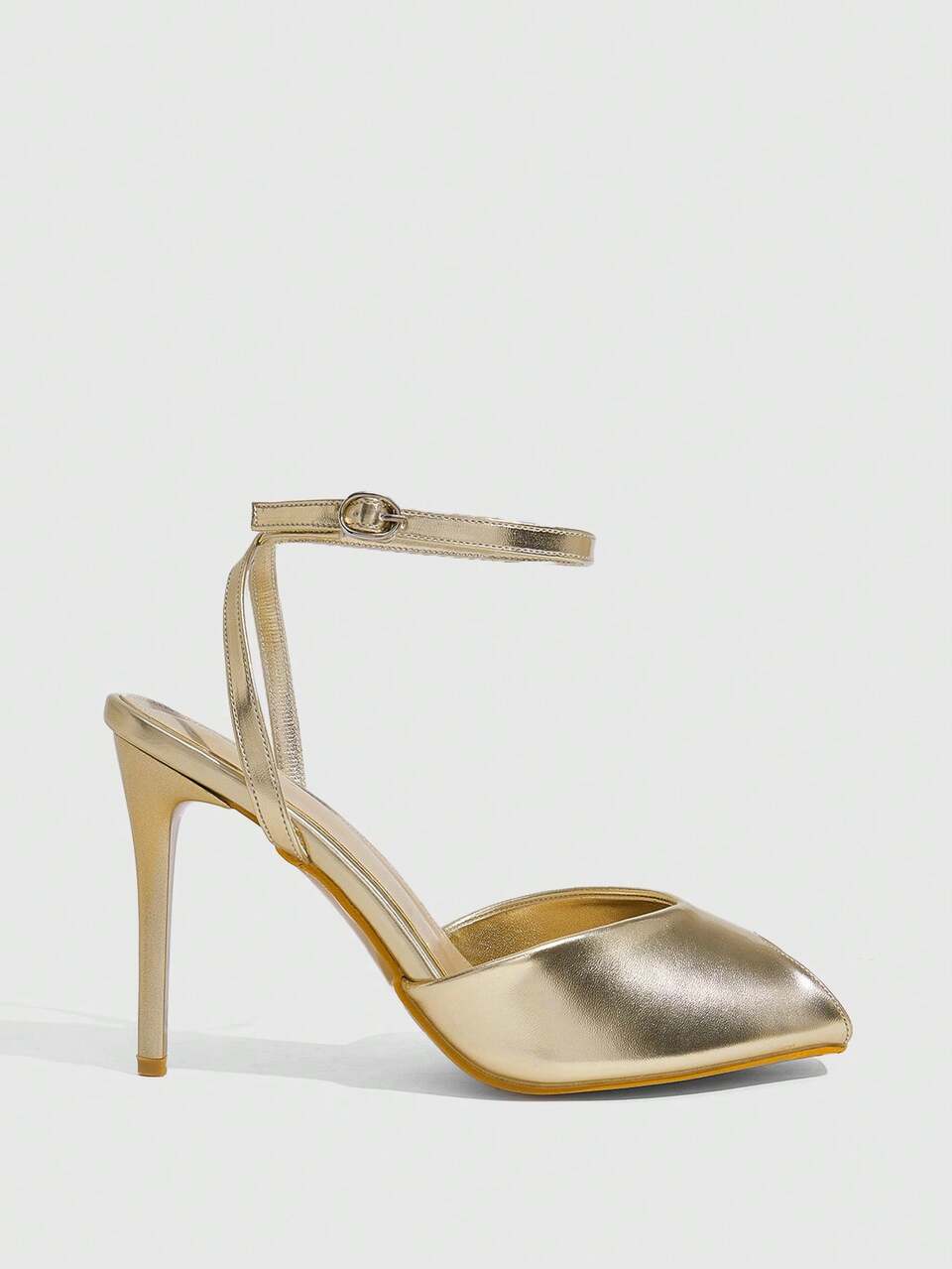 CUCCOO SZL Womens Gold Ankle Strap Peep Toe Stiletto Heeled Sandals