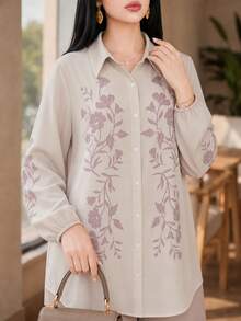 Auveirra Plus Size Women Floral Print Long Sleeve Top And Pants Casual Daily 2-Piece Set - Multicolor - View 7
