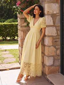 KARISMINA Women's Solid Color Woven Dress For Vacation - Yellow - View 1