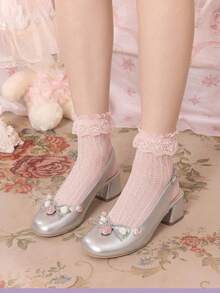 Dola Lovely Ladies Silver Matte Round Toe Back Strap Rose Flower Bow Low Heel Shoes, Gentle And Versatile Temperament Sweet Style Mary Jane Women - Silver - View 4