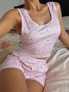 Napfluff Women's Sleepwear Time Minimalist Striped Heart Print Tank Top & Shorts 2-Piece Set - Multicolor - View 3