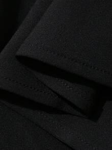 Dazy Tall Women's Round Neck Mesh Patchwork Waist-Cinched Elegant Short Dress Fall - Black - View 8