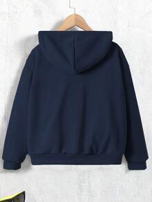 SHEIN Vacaura 青少年男孩連帽拉鍊休閒百搭日常長袖運動衫 - 藏蓝色 - 查看 2