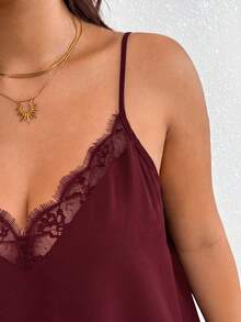 Lounesse Plus Size Women's Lace Patchwork Casual Versatile Daily Wear Camisole Top - Burgundy - View 7