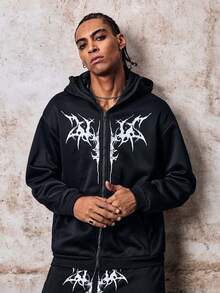 Skyrend Men Fashion Street Zip-Up Hoodie With Dual Hoods And Mask, Sweatpants Set, Fall Clothes Grunge - Black - View 5