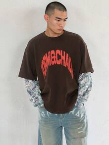 FORM&CHAOS Men's Patchwork Long Sleeve Crew Neck Camouflage Sleeve Vintage Print T-Shirt - Multicolor - View 7
