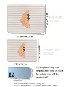 Casing Tablet Motif Garis-Garis Merah Muda Croissant yang Lucu dengan Slot Pena, Penutup Penyangga Magnetik Multi-Sudut dengan Fungsi Tidur/Bangun Otomatis - MultiWarna - View 3