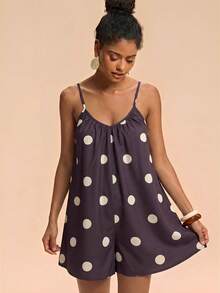 Travachic 女款梭織印花寬鬆連身褲 - 棕色 - 查看 1