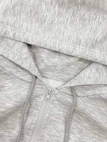 IslaSuriya Solid Color Loose Fit Hooded Sweatshirt Jacket For Women - Light Grey - View 6