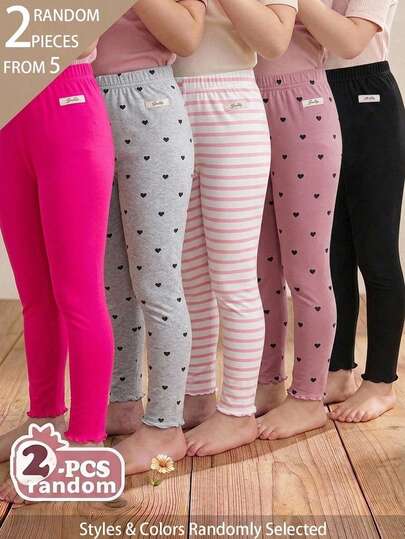 Souflis Souflis 5 piezas enviadas al azar 2 piezas Primavera Verano Todas las estaciones Niñas Corazón Rayas Dulce Lindo Versátil Rosa Gris Negro Suave Cómodo Punto acanalado Dobladillo acanalado Leggings