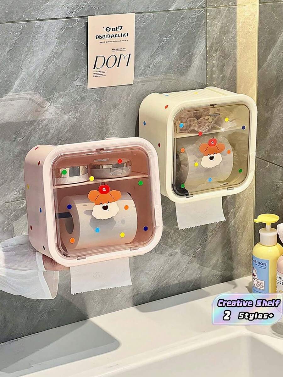 1PC Wall Mounted Toilet Paper Holder Waterproof No Drill Tissue Box Rack Creative Storage Shelf For Bathroom Restroom Kitchen Home Decoration Organizer - Multicolor - View 1