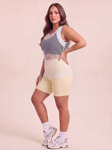 SHEIN Rhythm Era Kaos Olahraga Kasual Wanita Ukuran Besar Warna Polos Berongga untuk Pemakaian Sehari-hari - Putih - View 4
