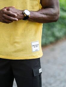 thenoahjr thenoahjr Men's Summer Solid Color Waffle Pattern Round Neck Casual Tank Top - Yellow - View 5