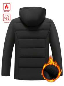 Manfinity Homme Men's Solid Color Long Sleeve Zip-Up Hooded Winter Jacket - Black - View 3