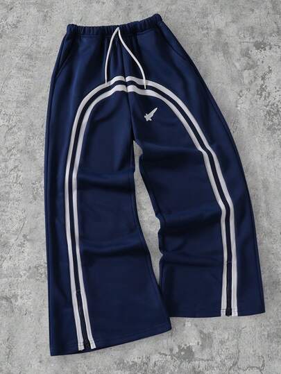 SHEIN Coolqubz Celana Jogging Kasual Fashion Anak Laki-Laki Usia Remaja, Model Lebar, Longgar, Pinggang Elastis