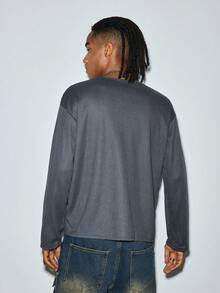 Modcrash Mens Henley Waffle Knit Shirt, Long Sleeve Lightweight Breathable Sun Protection Casual Top - Dark Grey - View 3