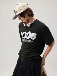 Vaulklash Men's Casual Numeric Slogan Print Round Neck Short Sleeve T-Shirt, Summer - Black - View 6