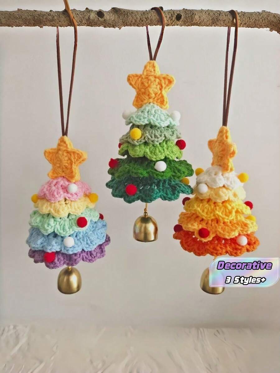1PC Tree Shaped Small Figurine Plush Finished Christmas Ornament Decoration Car Pendant Material Kit For Home Festival Decor Gift - Multicolor - View 1