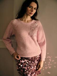 MOTF WOMEN'S PREMIUM LAZY HOLLOW KNIT SOFT VERSATILE TOP EARLY SPRING SWEATER - Pink - View 8