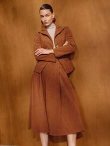 MOTF PREMIUM WOMEN'S AUTUMN/WINTER CORDUROY SOLID COLOR FOLD PLEATED SKIRT - Brown - View 7