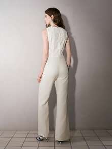 MOTF PREMIUM JUMPSUIT TANPA LENGAN WANITA DENGAN MOTIF RENDA GUIPURE DAN PATCHWORK - Aprikot - View 7