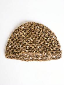 MUSERA 1 Yellow Sequined Decorative Crochet Hat Spring Summer Vacation Beach Festival Party Cute Fashion - coffee color - View 5