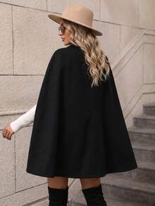 Struktiv Women's Shawl Collar Cape-Style Overcoat With Waist Belt Open Front Sleeveless Long Outerwear Elegant Autumn/Winter Commuter Vest Office Dinner Black - Black - View 2