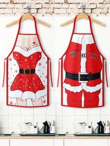 2 Pieces Santa Claus Home Kitchen Cartoon Christmas Apron - Multicolor - View 4