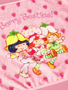 Strawberry Shortcake X PETSIN 1 Piece Cute Three Little Girls Funny Strawberry Polka Dot Printed Blanket Warm And Absorbent Coral Fleece Pet Blanket - Pink - View 2
