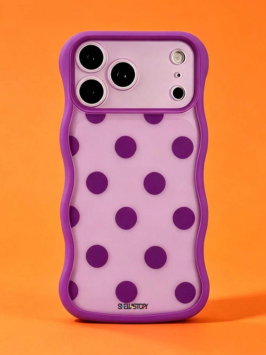 ShellaStory Fashion Dopamine Polka Dot Pattern Wavy Edge Phone Case Compatible With IPhone 17 Pro Max 17 Pro 16 Pro 16 Pro Max 15 Pro Max 15 Pro 14 Pro Max 14 13 Pro Max 13 Pro 13 Simple Candy Color Protective Cover - Purple - View 1
