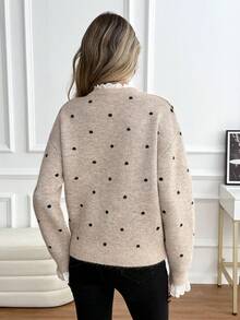 SHEIN LUNE Sweater Lengan Panjang Wanita Motif Polkadot Kasual Serbaguna untuk Pemakaian Sehari-hari - MultiWarna - View 2